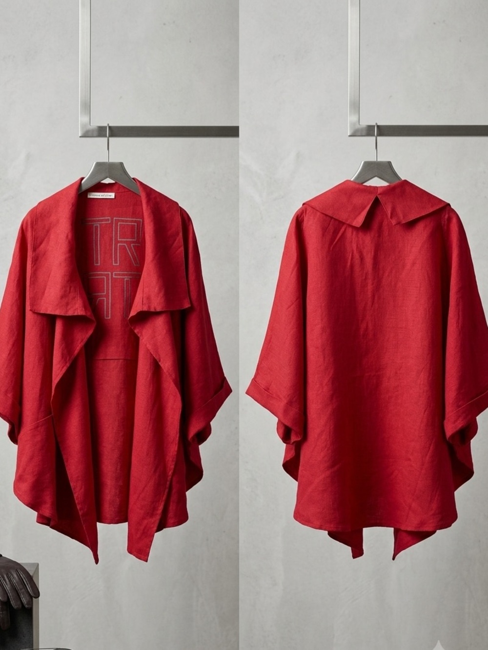 Eva Tralala Paris Bright Red Draped Open Front Lagenlook Oversized Jacket